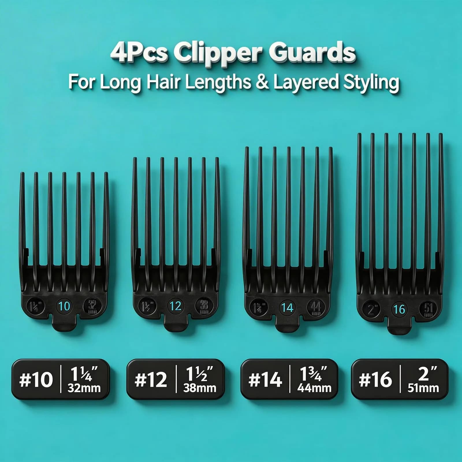LAVEST Black Clipper Guards Set | 1.25" to 2" Cutting Lengths | 4 Piece Set - view 3
