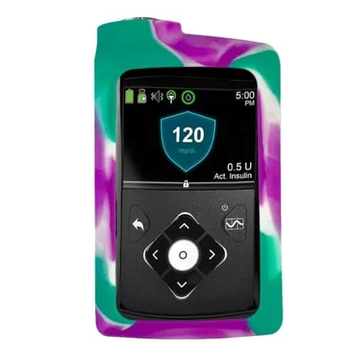 Sugar Medical Medtronic Silicone Protective Insulin Pump Cover for MiniMed 630G/640G/670G/770G/780G Pumps, Purple/Green/White (1-Pack) thumbnail 1