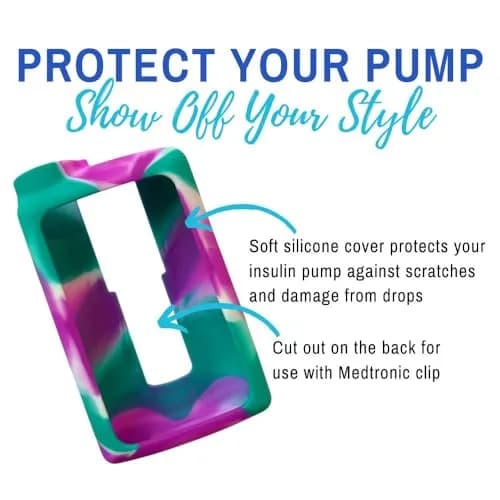 Sugar Medical Medtronic Silicone Protective Insulin Pump Cover for MiniMed 630G/640G/670G/770G/780G Pumps, Purple/Green/White (1-Pack) thumbnail 3