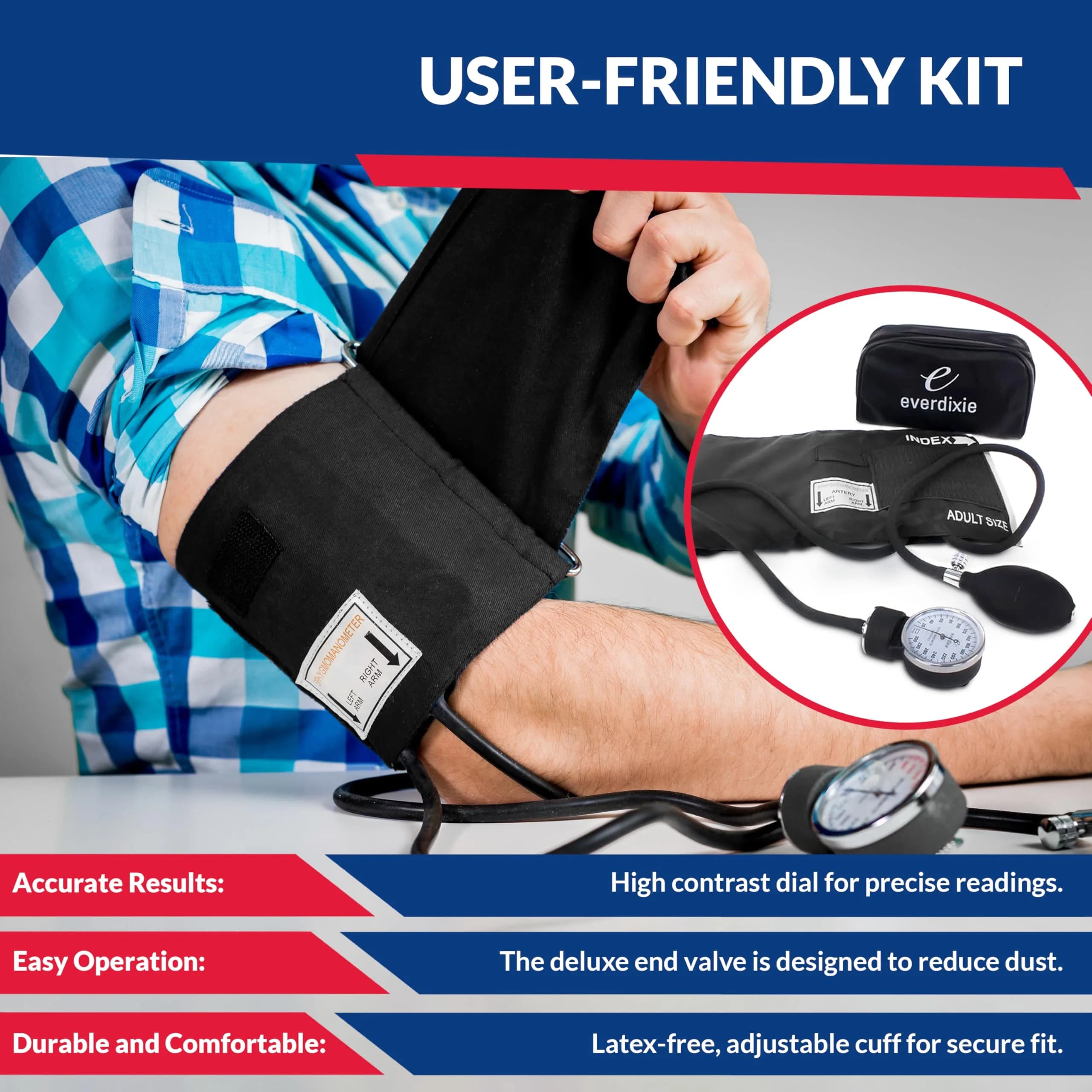 Dixie EMS Deluxe Aneroid Sphygmomanometer Blood Pressure Monitor Set 2-Pack Black | Accurate Readings for Home & Professional Use - view 3