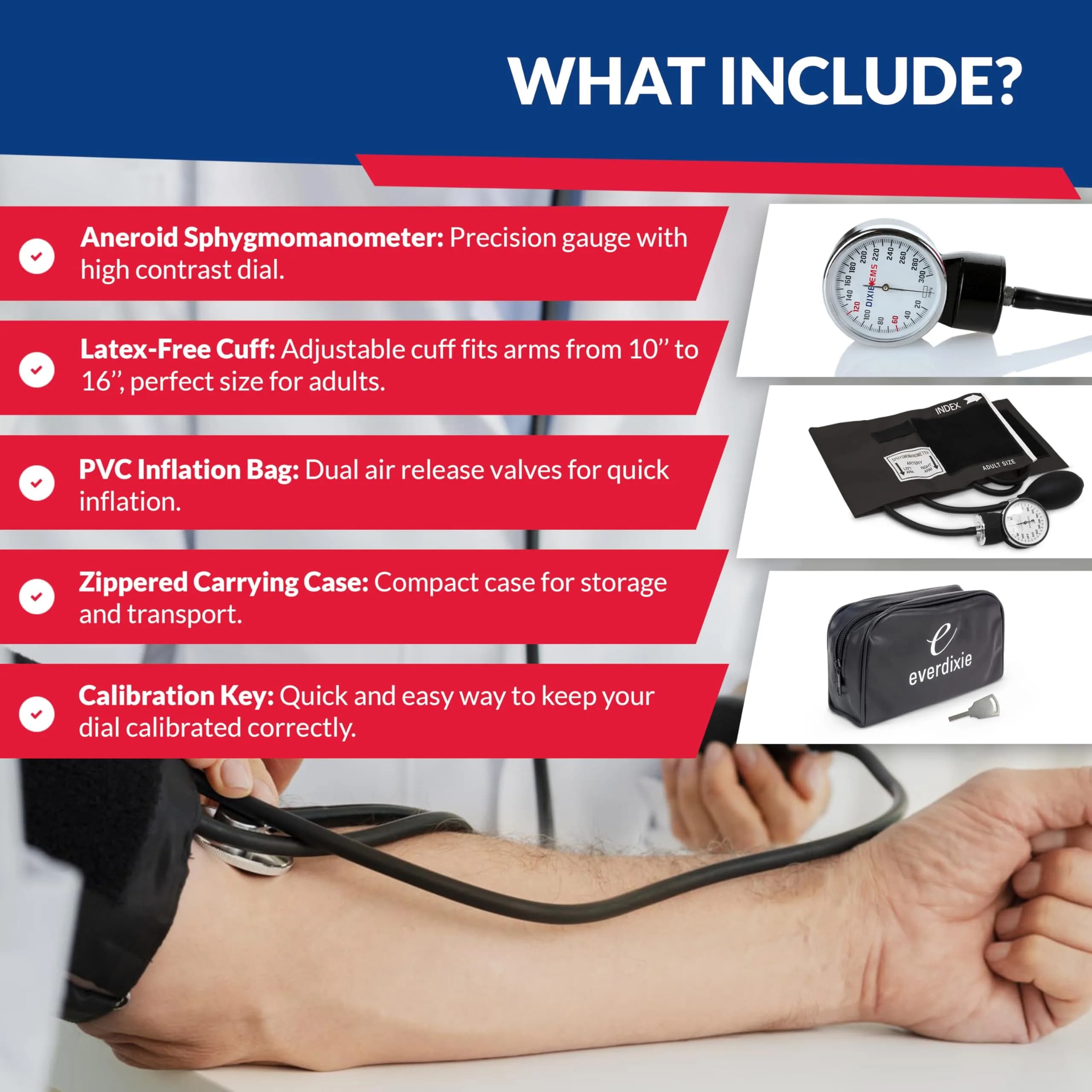Dixie EMS Deluxe Aneroid Sphygmomanometer Blood Pressure Monitor Set 2-Pack Black | Accurate Readings for Home & Professional Use - view 4