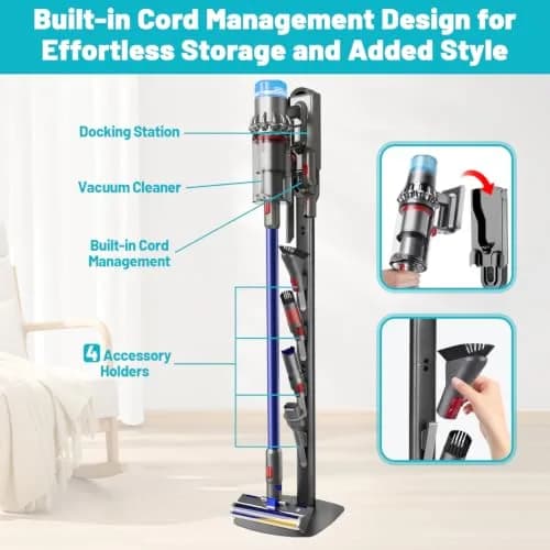 Kukikan Metal Vacuum Stand Holder for Dyson V8-V15 & Gen5 | 3.69 kg (8.14 lb) Floor Docking Station with 4 Hooks thumbnail 4