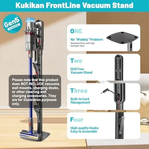 Kukikan Metal Vacuum Stand Holder for Dyson V8-V15 & Gen5 | 3.69 kg (8.14 lb) Floor Docking Station with 4 Hooks thumbnail 5
