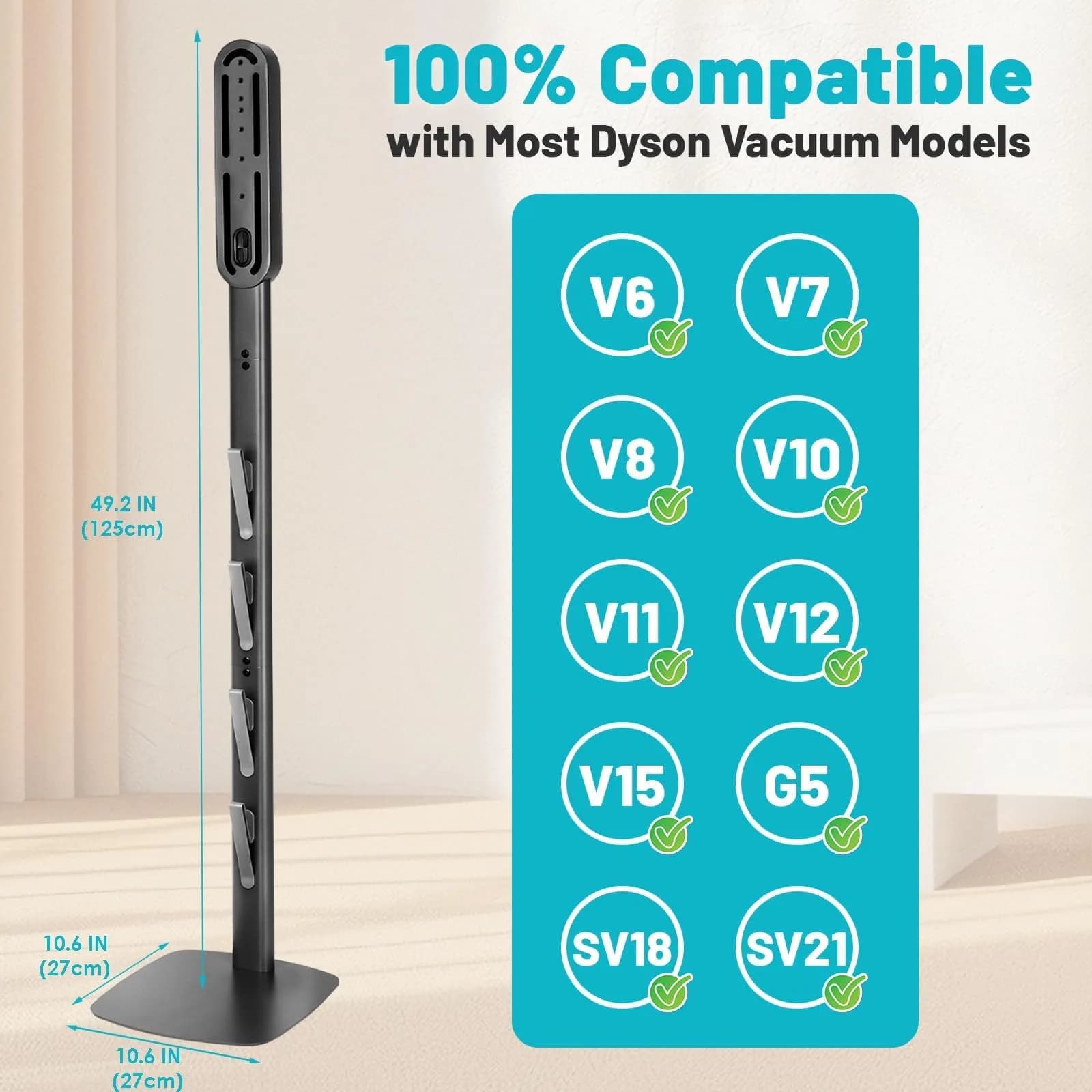 Kukikan Metal Vacuum Stand Holder for Dyson V8-V15 & Gen5 | 3.69 kg (8.14 lb) Floor Docking Station with 4 Hooks - view 6