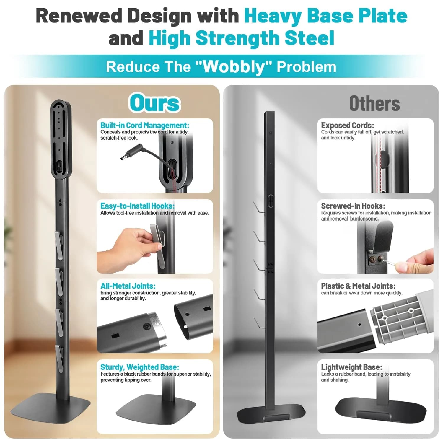 Kukikan Metal Vacuum Stand Holder for Dyson V8-V15 & Gen5 | 3.69 kg (8.14 lb) Floor Docking Station with 4 Hooks - view 2