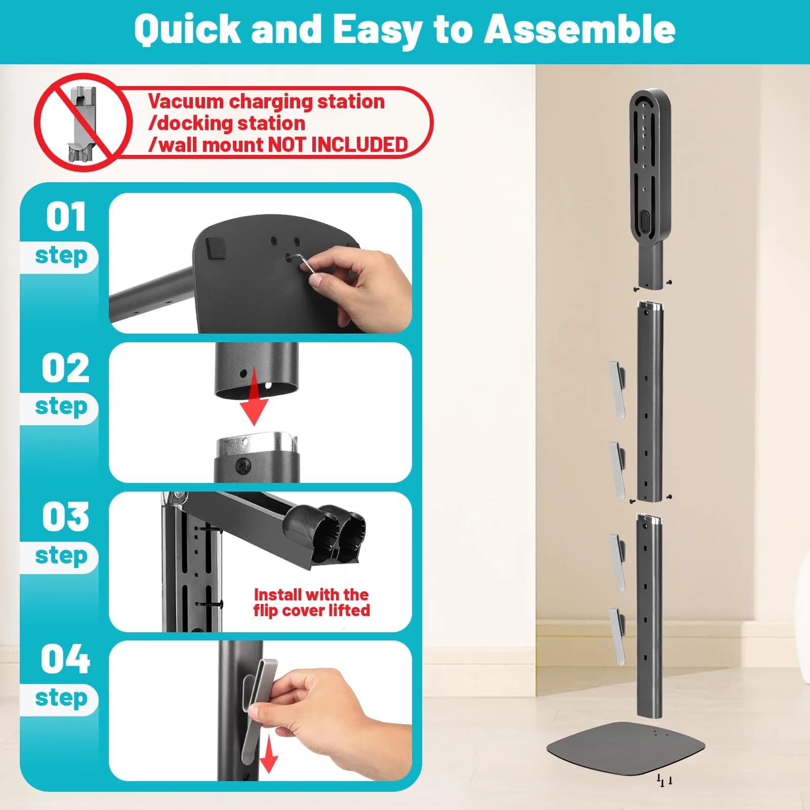 Kukikan Metal Vacuum Stand Holder for Dyson V8-V15 & Gen5 | 3.69 kg (8.14 lb) Floor Docking Station with 4 Hooks - view 3
