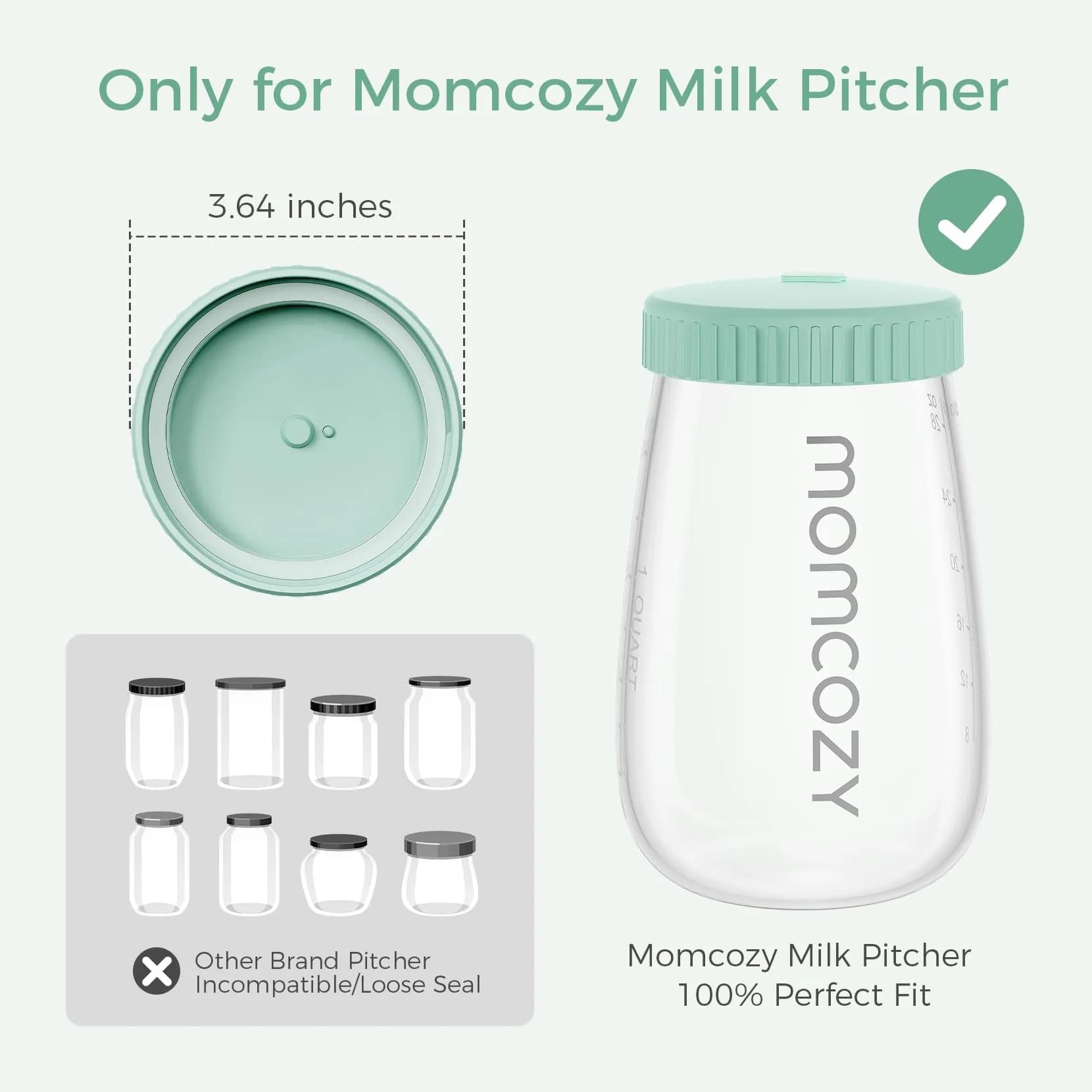 Momcozy Green Glass Breast Milk Pitcher Flat Lid - Heat-Resistant & Leak-Proof - view 2