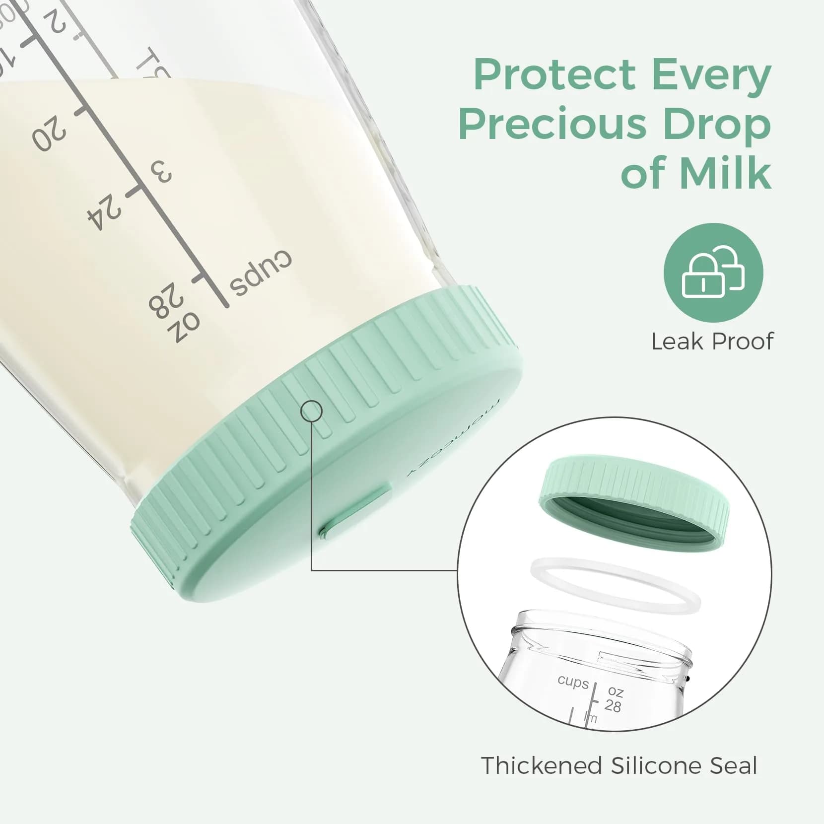 Momcozy Green Glass Breast Milk Pitcher Flat Lid - Heat-Resistant & Leak-Proof - view 4