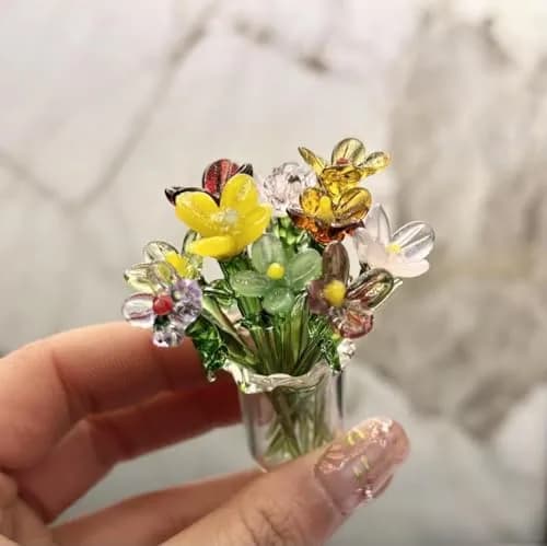wybcfp 11Pcs Mini Glass Flower Bouquet Ornaments with Vase | Hand Blown Glass Flowers for Gifts & DIY Crafts thumbnail 1