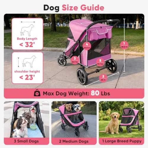 Petbobi Dog Stroller for Large Medium Dogs up to 80 lbs | All Terrain, Foldable & Ventilated thumbnail 2