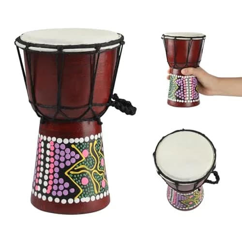 GOGHOST Mini Wood Djembe Drum 11.4cm (4.5'') x 20.3cm (8'') | Authentic African Hand Drum with Goatskin Head thumbnail 1