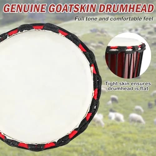 GOGHOST Mini Wood Djembe Drum 11.4cm (4.5'') x 20.3cm (8'') | Authentic African Hand Drum with Goatskin Head thumbnail 4