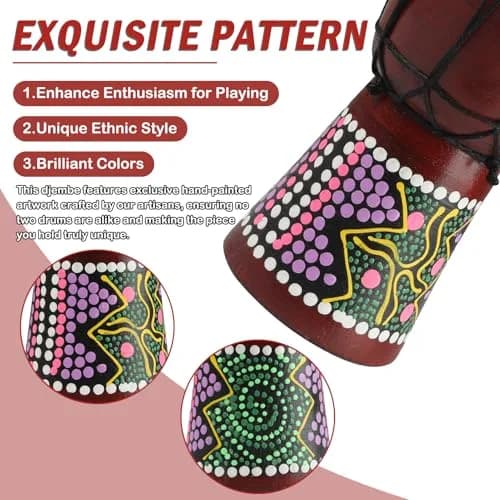GOGHOST Mini Wood Djembe Drum 11.4cm (4.5'') x 20.3cm (8'') | Authentic African Hand Drum with Goatskin Head thumbnail 5