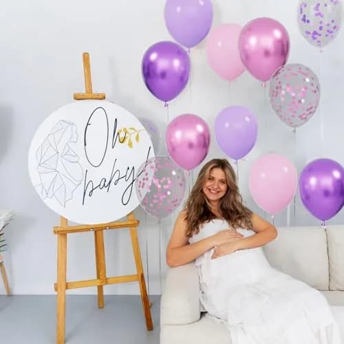 KUULBELA 68Pcs Pink and Purple Balloons 12 Inch Metallic Purple Pink Latex Balloon Confetti Balloons with Ribbons | Party Decorations thumbnail 6