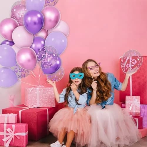 KUULBELA 68Pcs Pink and Purple Balloons 12 Inch Metallic Purple Pink Latex Balloon Confetti Balloons with Ribbons | Party Decorations thumbnail 8
