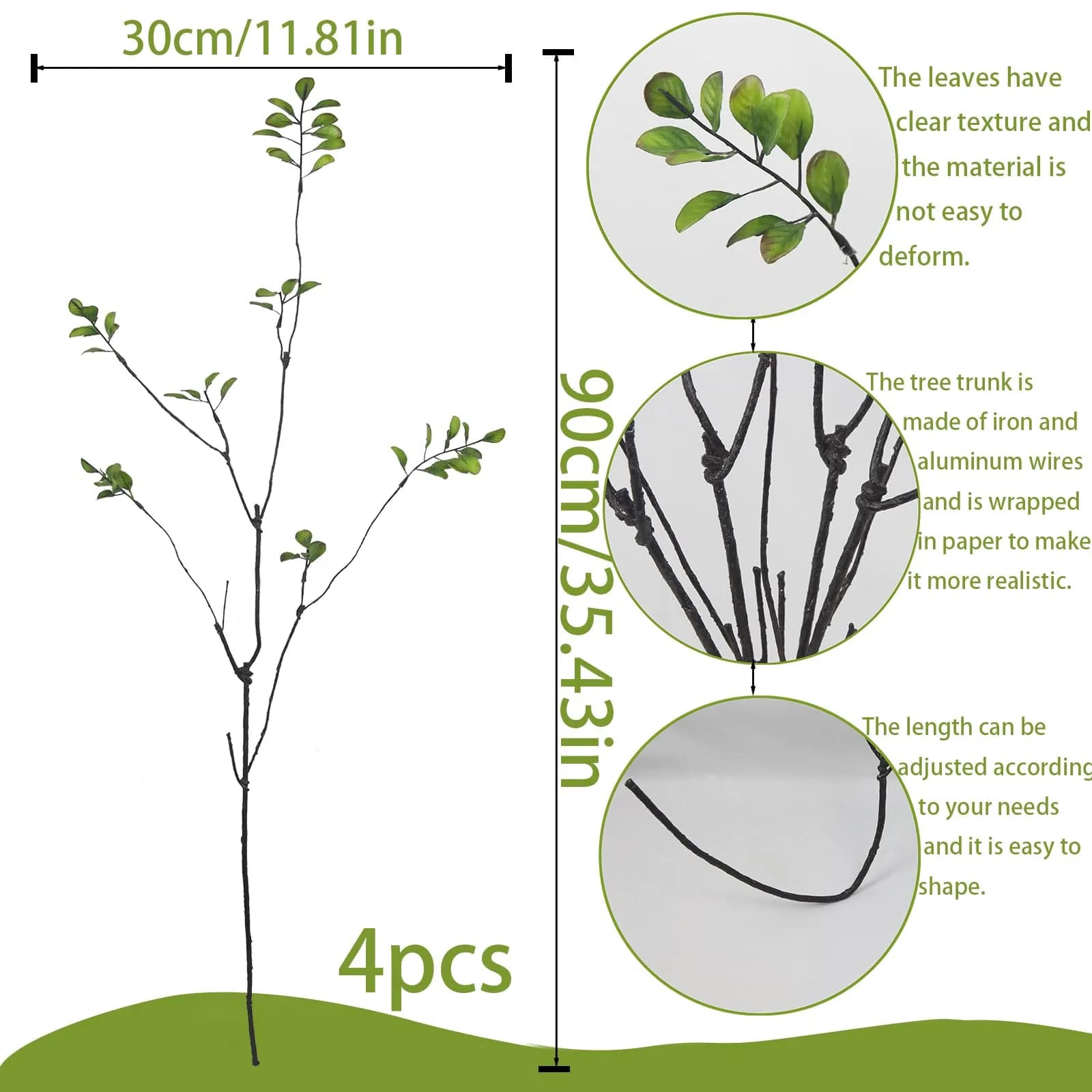 ACRYCS Green Faux Branches 90cm (35.4in) | 4 Pcs Artificial Greenery Stems for Vase Filler - view 2