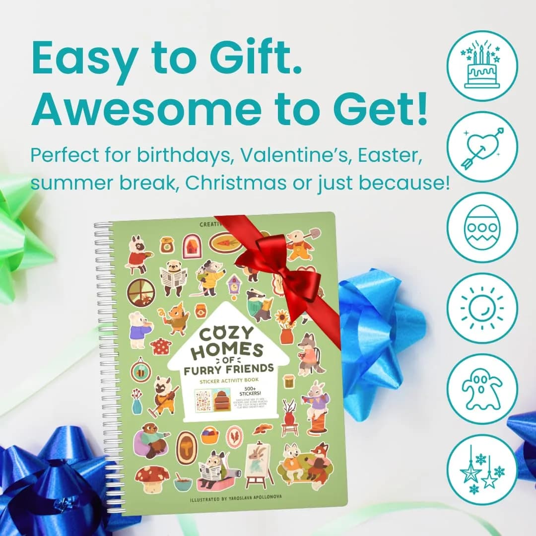 CUPKIN Cozy Homes of Furry Friends Sticker Book | Toddler Activity Coloring & Sticker Book for Ages 2-8 Years thumbnail 8