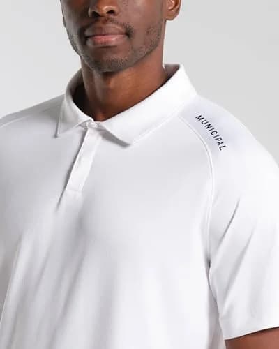 MUNICIPAL SportCross Tech Short Sleeve Polo Shirt, White, Medium | Rapid Dry, Recycled Poly & Elastane thumbnail 3