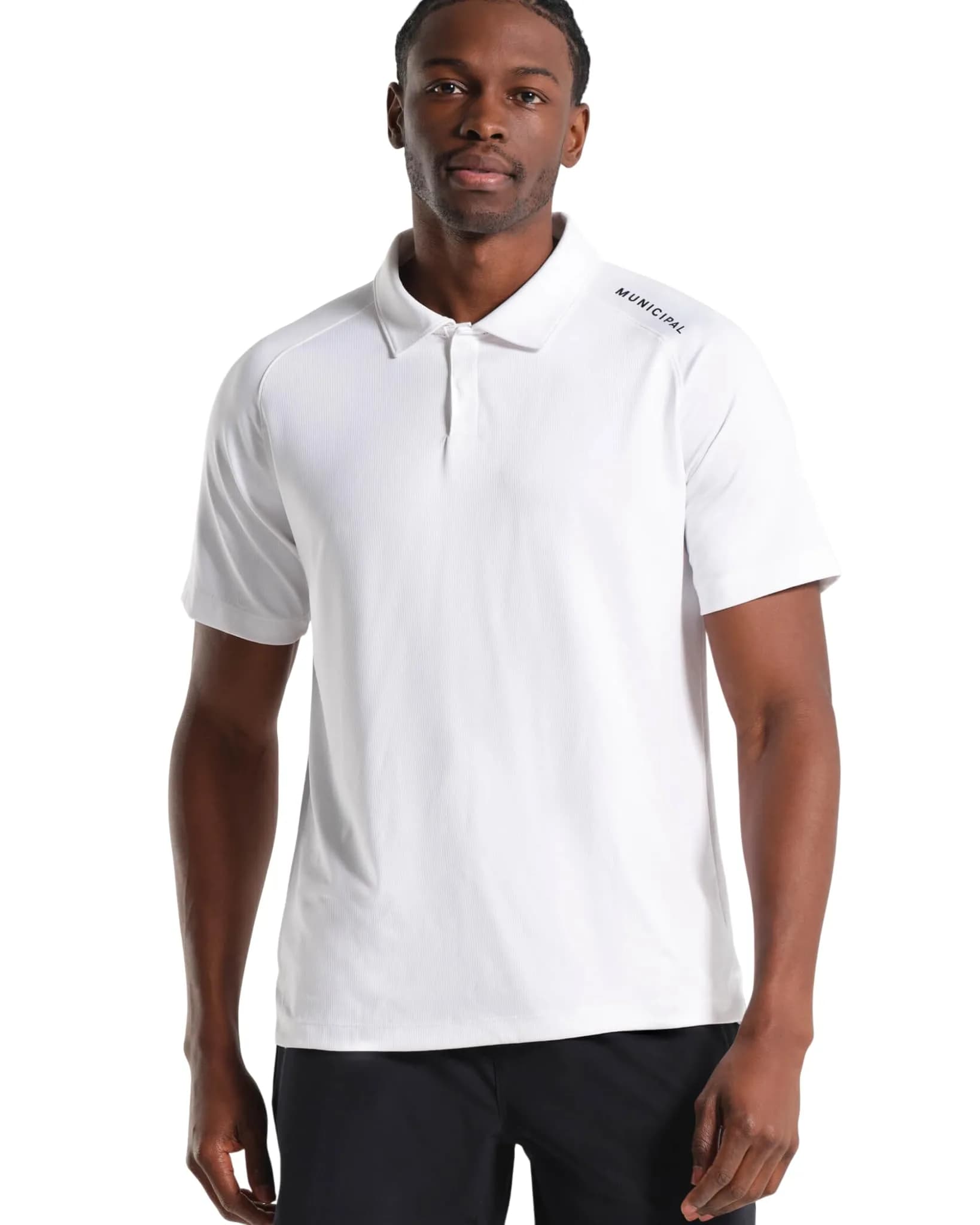 MUNICIPAL SportCross Tech Short Sleeve Polo Shirt, White, Medium | Rapid Dry, Recycled Poly & Elastane - main product image