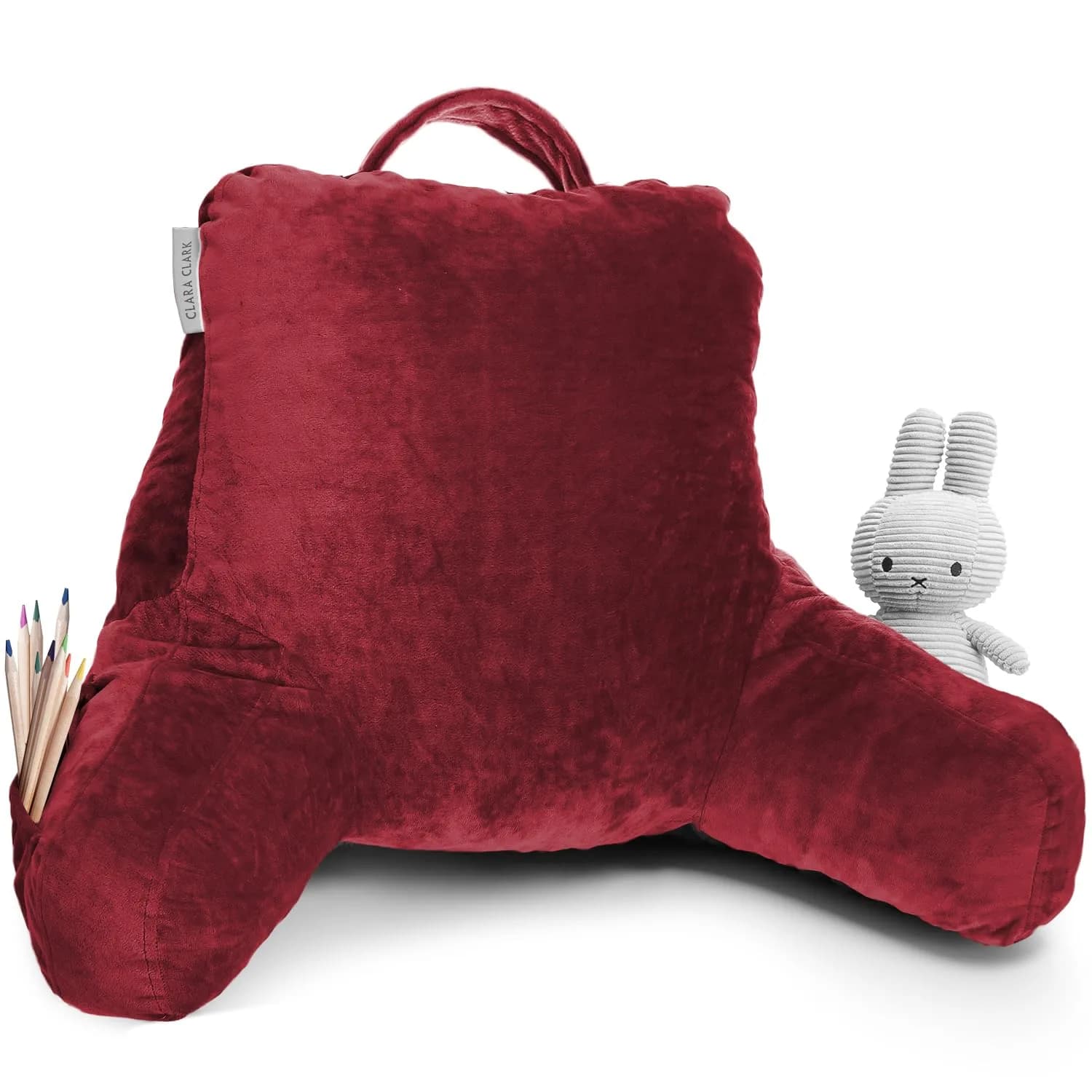 Clara Clark Small Red Reading Pillow with Shredded Memory Foam & Pockets | 35cm (14") — Red