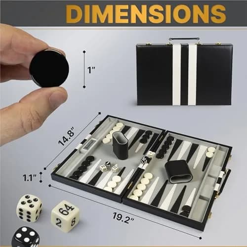 Queensell Large Black Backgammon Set 38.1 cm (15 Inch) | Classic Strategy Board Game for 2 Players thumbnail 5