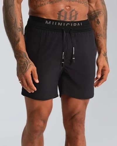 MUNICIPAL Men's Daybreak Lined 5" Shorts, Black, Large | Comfortable Active Shorts with Pockets thumbnail 2