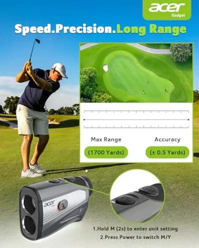 Acer Rangefinder with Slope - 1700 Yards Laser Golf Rangefinder, Rechargeable, 6X Magnification, Flag Locking, Vibration, Waterproof, Gift for Men thumbnail 4