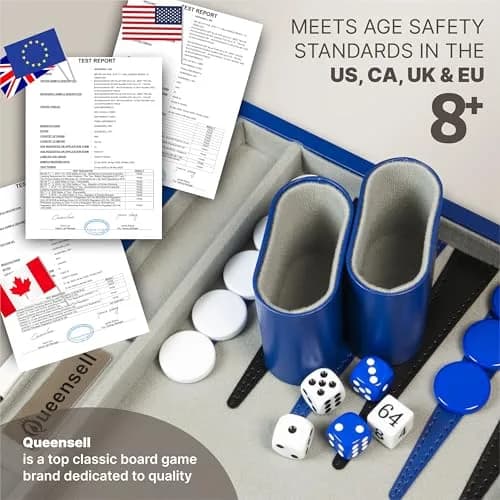 Queensell Blue Backgammon Board Game Set 38.1 cm (15 Inch) | Classic Strategy Game for 2 Players thumbnail 5