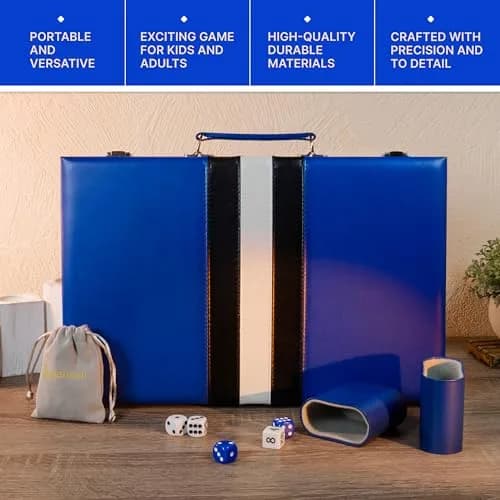 Queensell Blue Backgammon Board Game Set 38.1 cm (15 Inch) | Classic Strategy Game for 2 Players thumbnail 9