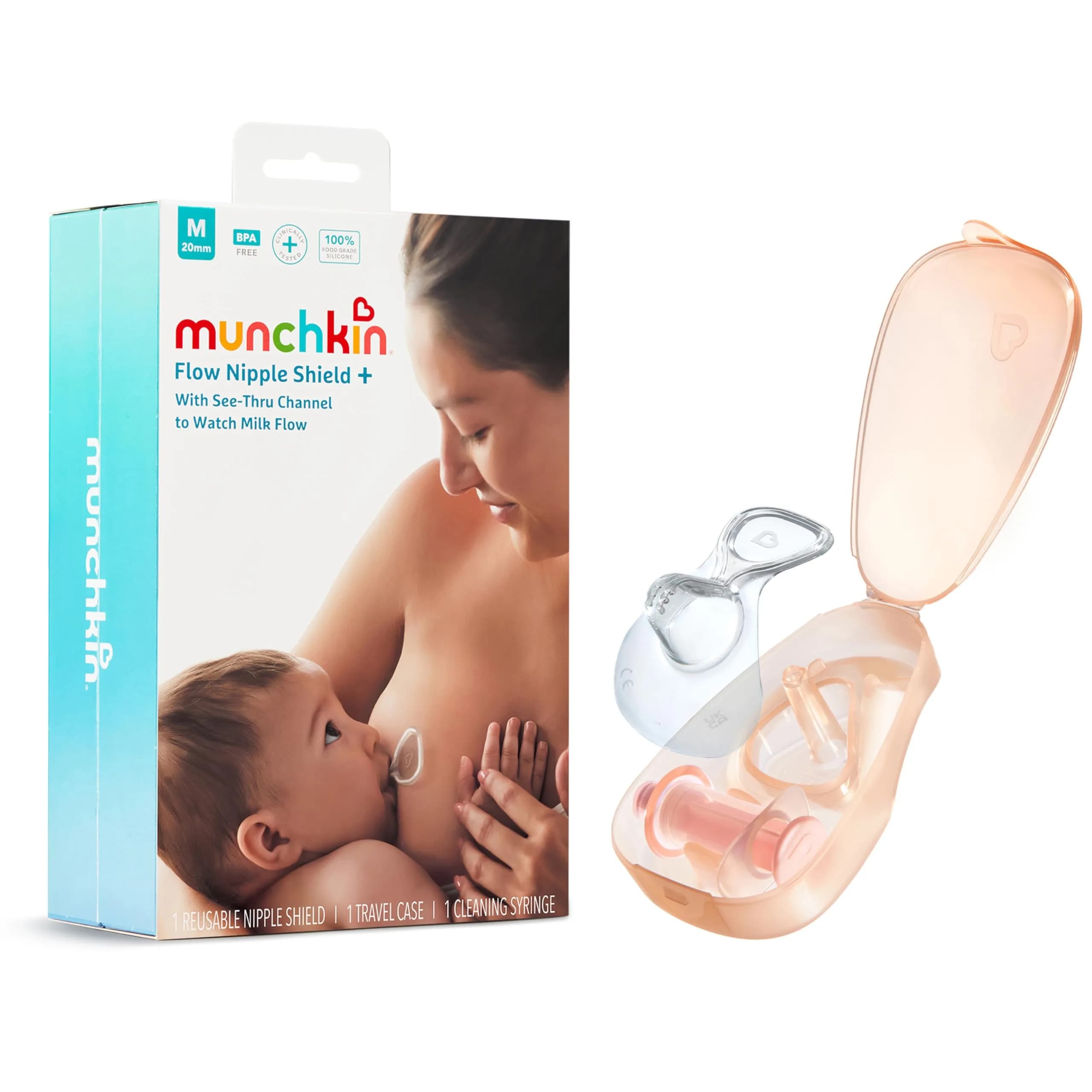 Munchkin Flow 20mm Nipple Shield for Breastfeeding Newborns | See Milk Flow While Nursing - main product image