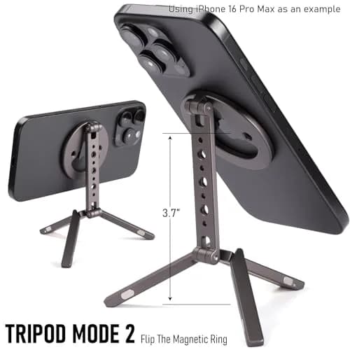 SHINEWEE Magnetic Tripod for iPhone 12-17 | Magsafe Mount with Hook & Cold Shoe (88mm folded, 140mm height) thumbnail 4