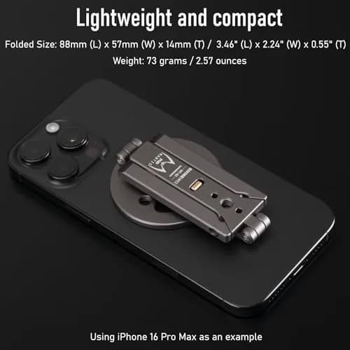 SHINEWEE Magnetic Tripod for iPhone 12-17 | Magsafe Mount with Hook & Cold Shoe (88mm folded, 140mm height) thumbnail 8