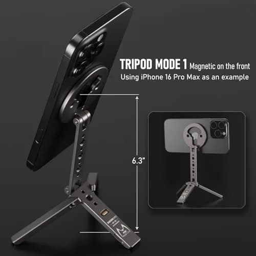 SHINEWEE Magnetic Tripod for iPhone 12-17 | Magsafe Mount with Hook & Cold Shoe (88mm folded, 140mm height) thumbnail 3