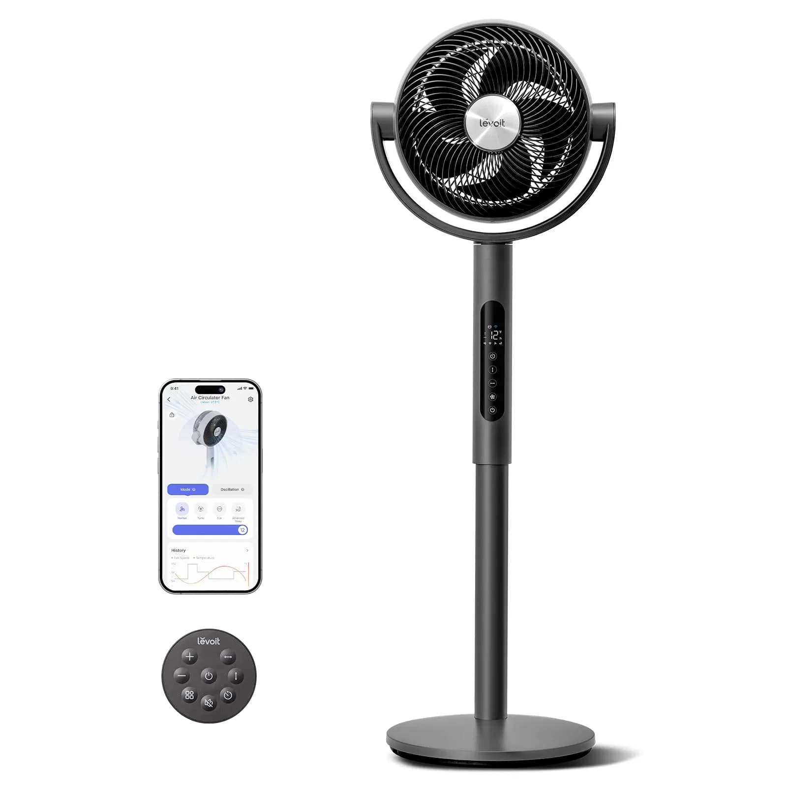 Levoit Pedestal Air Circulator Fan 43.7 x 12.5 x 14.5 in | 908 CFM, 22 ft/s, Quiet Sleep Mode
