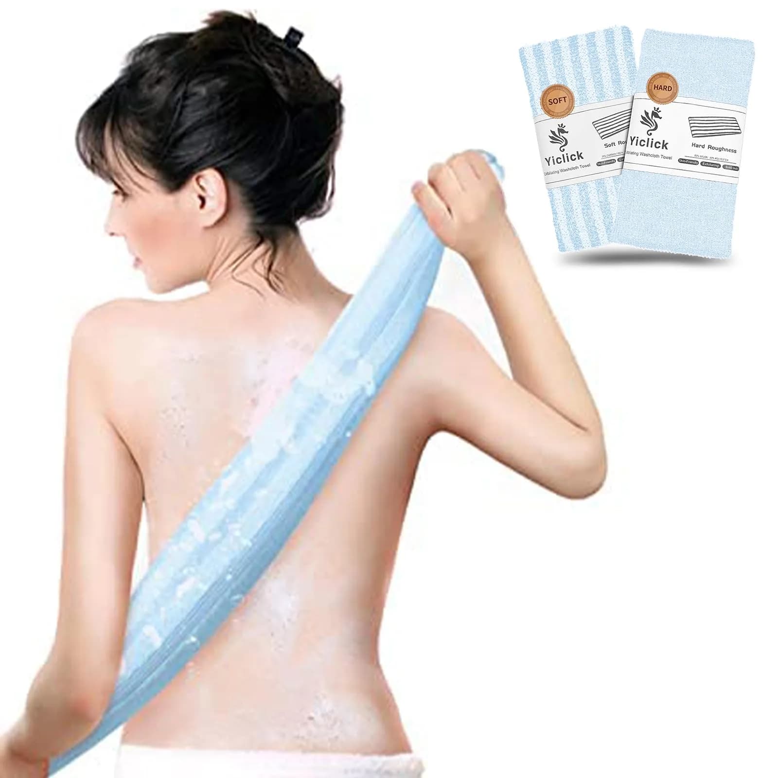 Yiclick 2pcs Bath & Body Loofah Sponge Net | Exfoliating Back Scrubber for Shower (38in x 9in) | Nylon