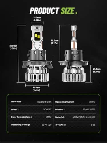 NOVSIGHT H13 LED Fog Light Bulbs | 55000 Lumens, 6500K Cool White, 100,000 Hour Durability thumbnail 6