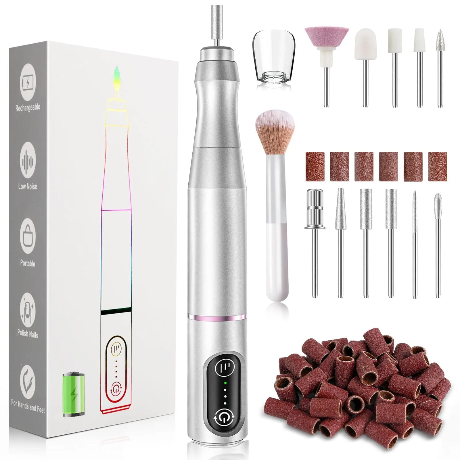 TUOBEO Cordless Nail Drill Kit Silver | Rechargeable Efile for Acrylic & Gel Nails - main product image