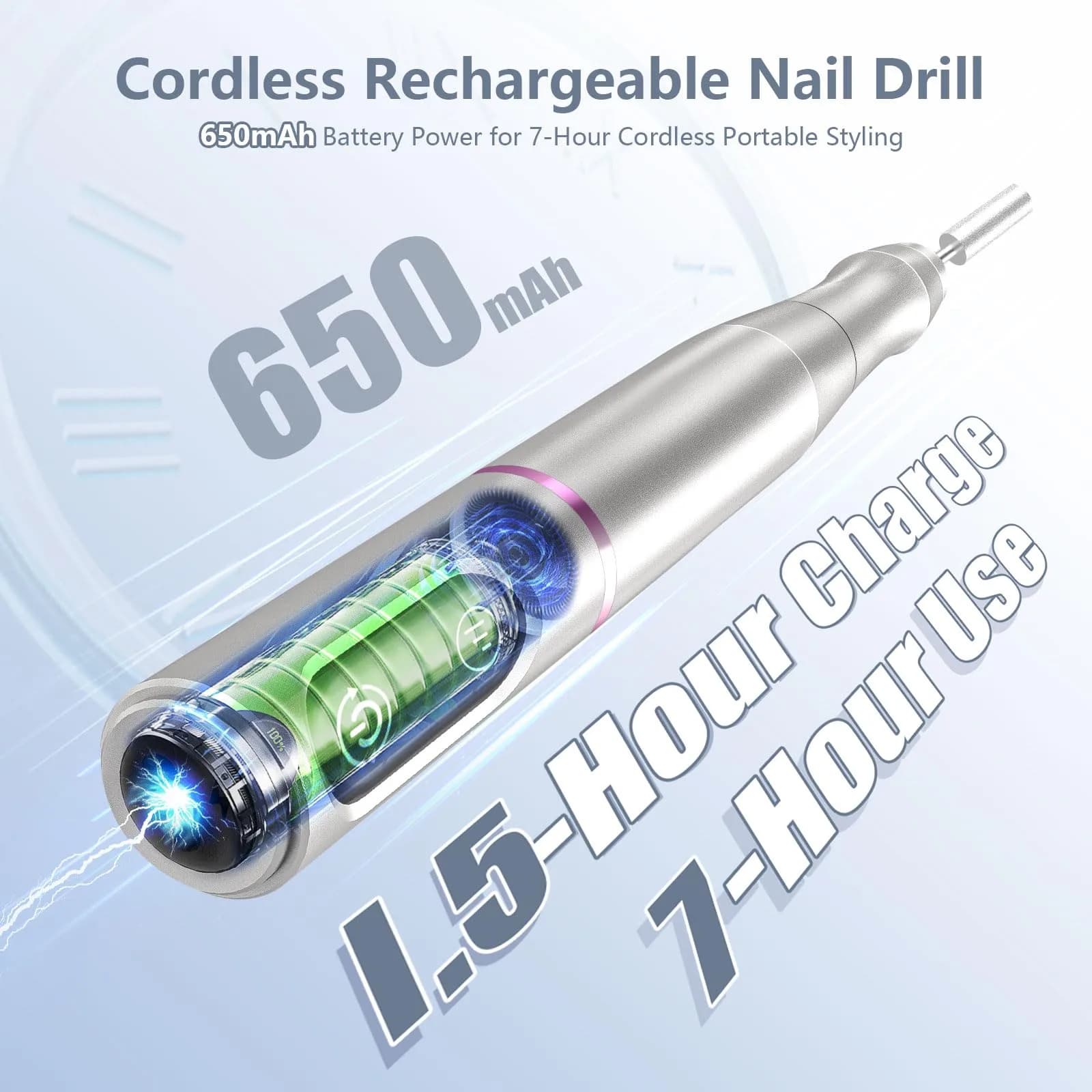 TUOBEO Cordless Nail Drill Kit Silver | Rechargeable Efile for Acrylic & Gel Nails - view 2