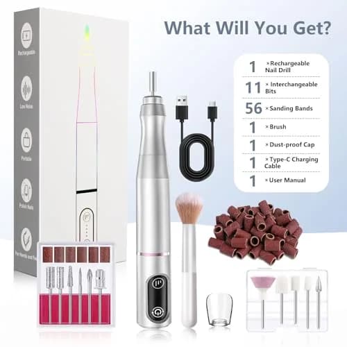TUOBEO Cordless Nail Drill Electric Nail File Kit, Rechargeable Efile Set with 11 Bits & 56 Bands | 7-Hour Use, 20,000 RPM thumbnail 8
