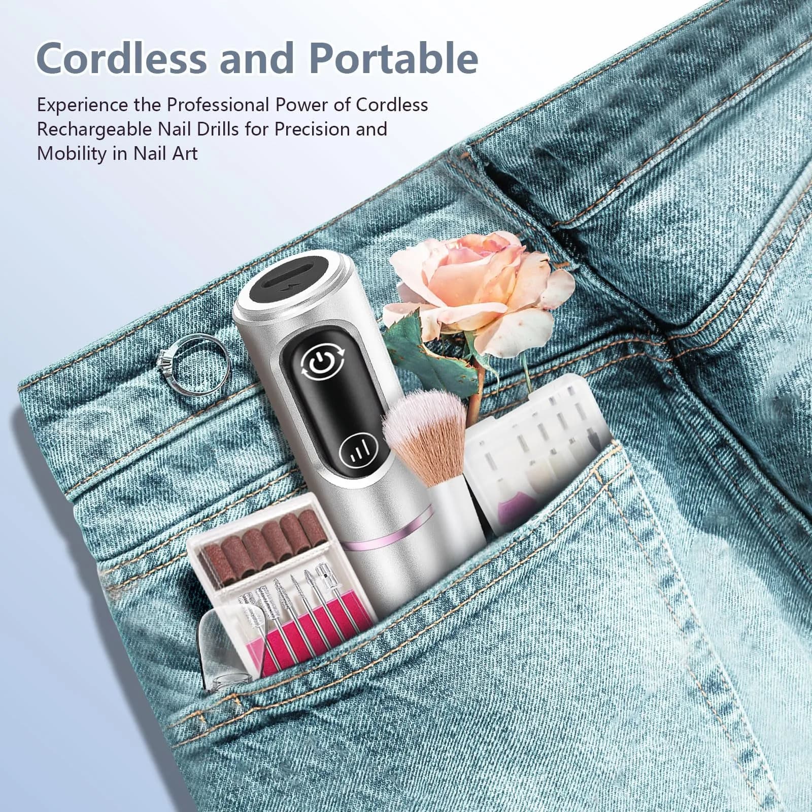 TUOBEO Cordless Nail Drill Kit Silver | Rechargeable Efile for Acrylic & Gel Nails - view 7