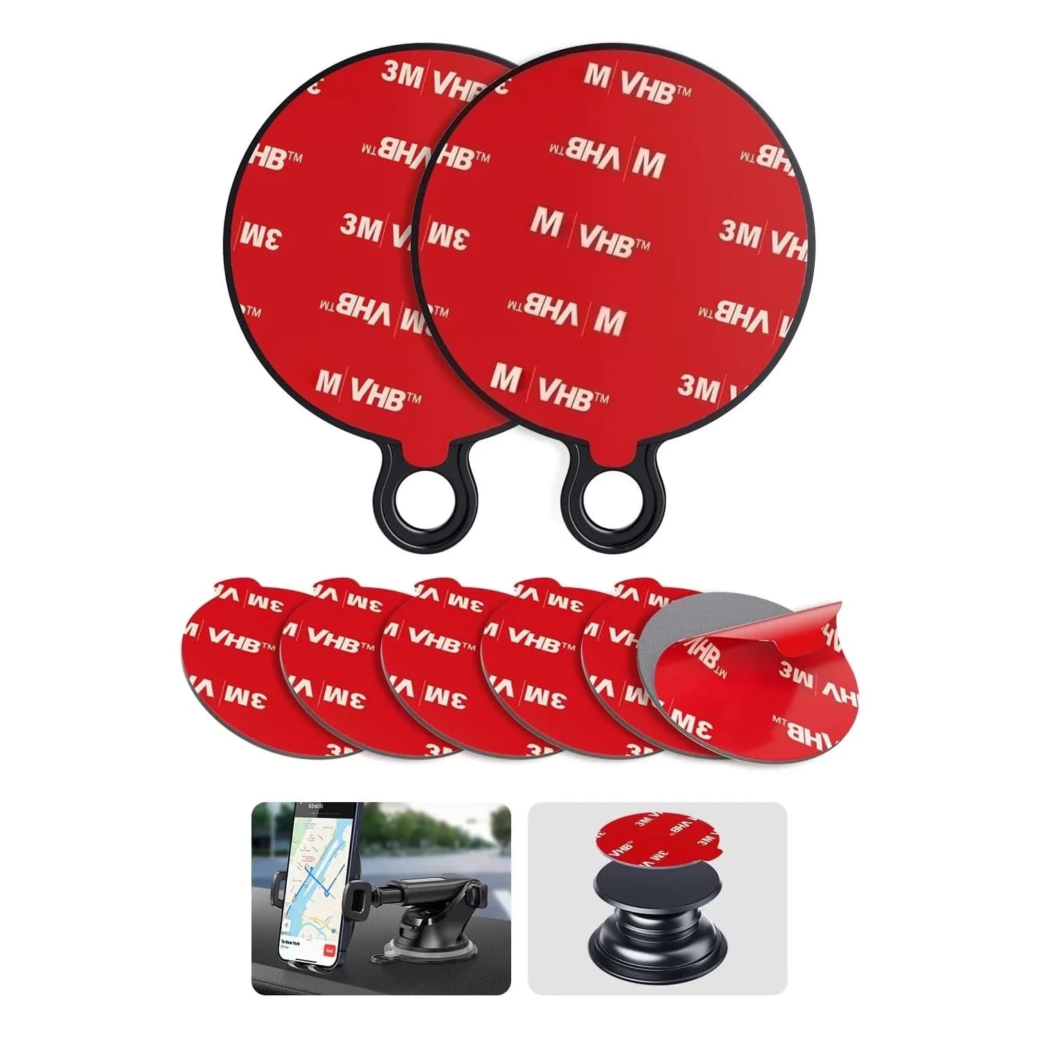 APPS2Car 3M VHB Double Sided Adhesive Pads 1.48" x 2.04" (8 Pack) | Strong Hold for Car Mounts & Accessories — Large Round & Small Round