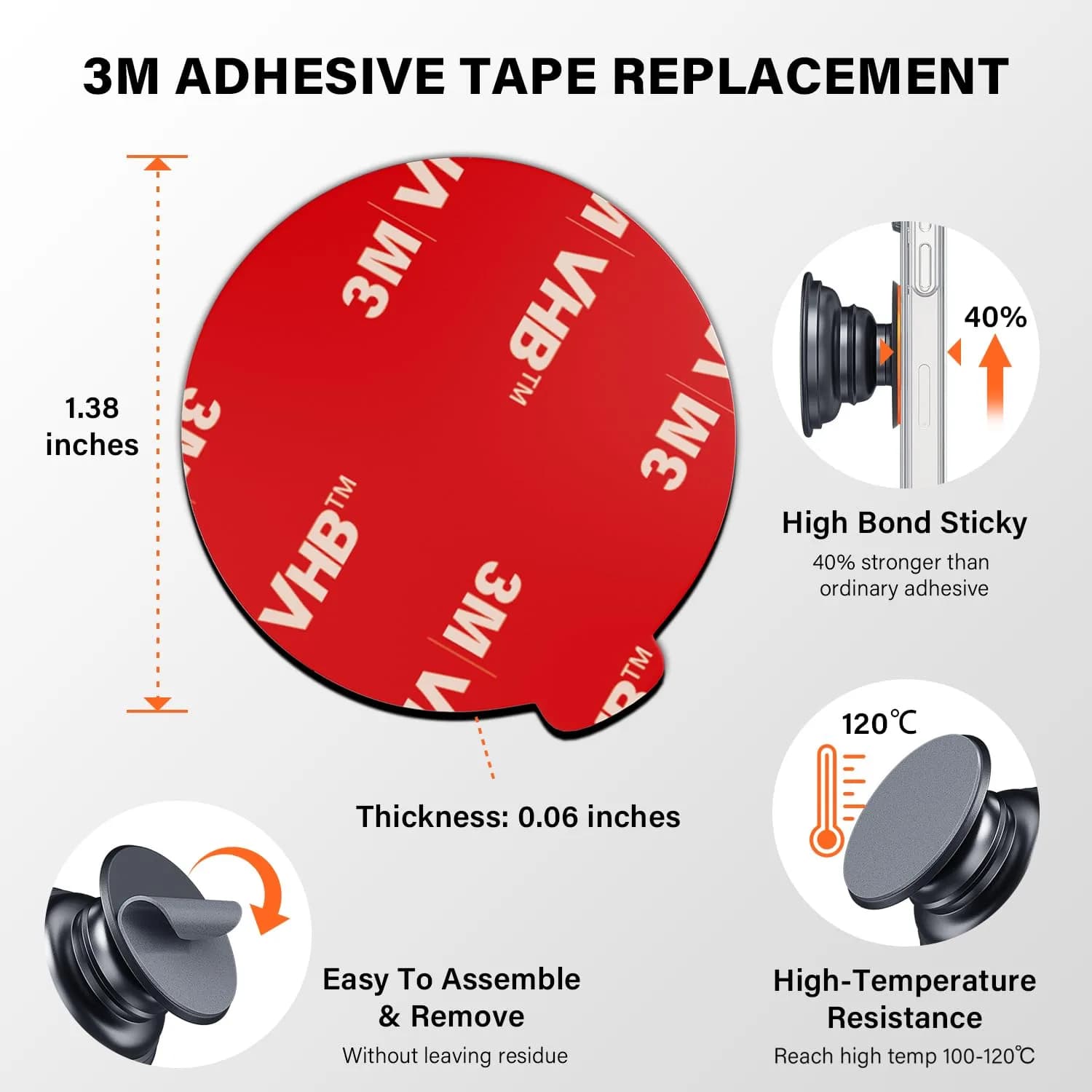 APPS2Car 3M Adhesive Pads 2pcs 70mm Round & 6pcs 35mm (2.9in x 2.9in) | Secure Mounts for Car Phone Holders & GPS - view 5