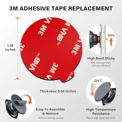 APPS2Car 3M Adhesive Pads 2pcs 70mm Round & 6pcs 35mm (2.9in x 2.9in) | Secure Mounts for Car Phone Holders & GPS thumbnail 5