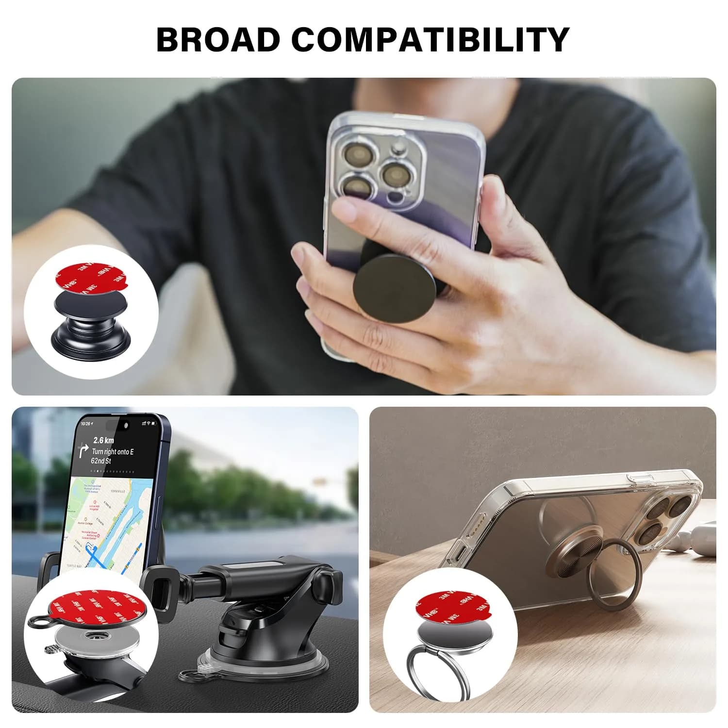 APPS2Car 3M Adhesive Pads 2pcs 70mm Round & 6pcs 35mm (2.9in x 2.9in) | Secure Mounts for Car Phone Holders & GPS - view 7