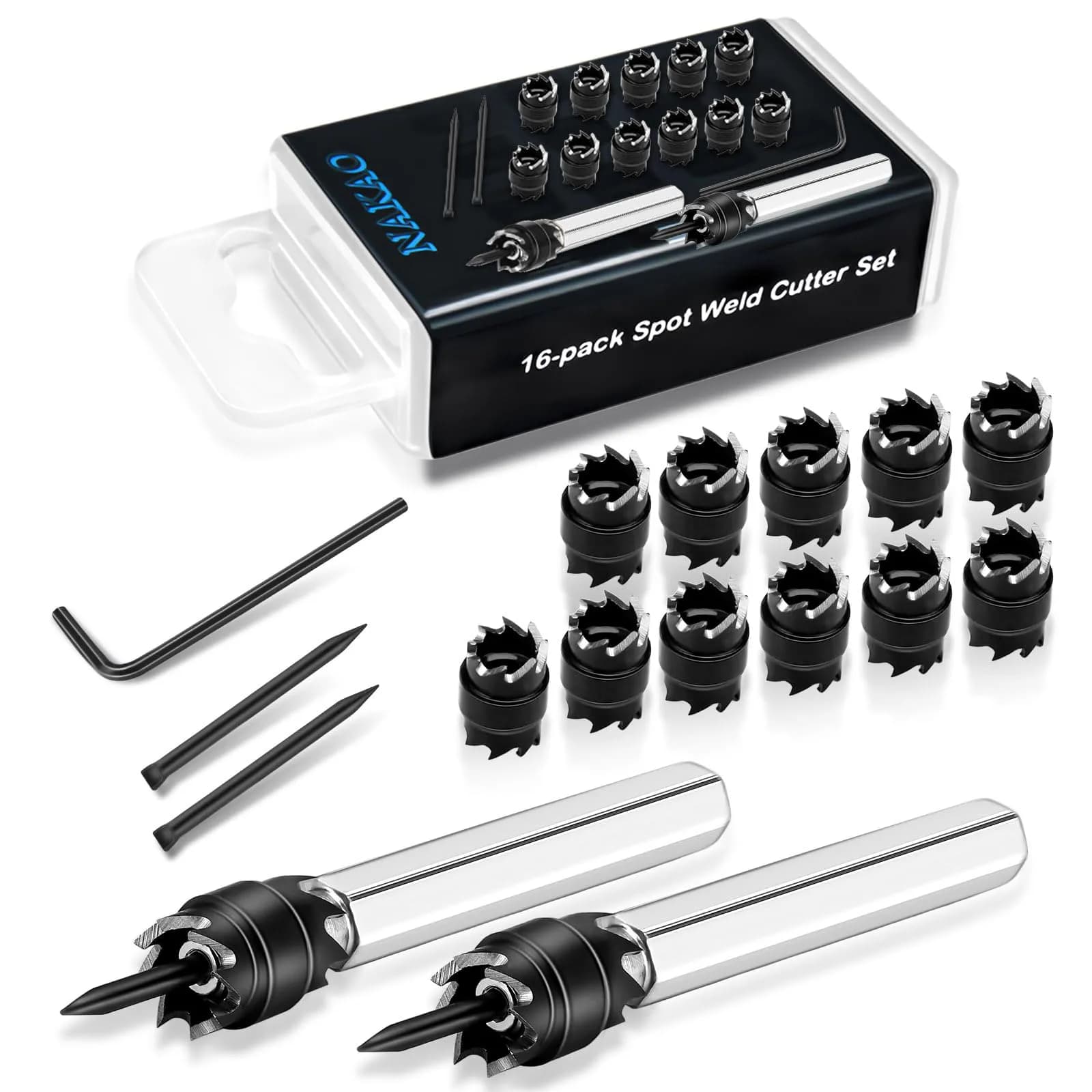 NAKAO 16 Pcs Spot Weld Cutter Set Double Sided 3/8" (9.5mm) HSS Drill Bits - main product image