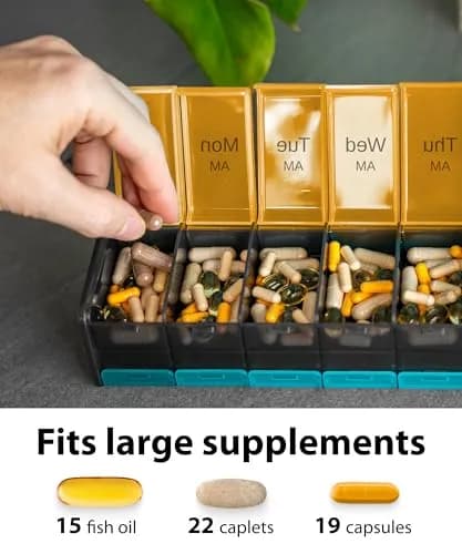 BEXEEN Extra Large Pill Organizer XXL Vitamin Holder with 14 Big AM PM Compartments | 2 Times a Day Weekly Medicine Dispenser thumbnail 5