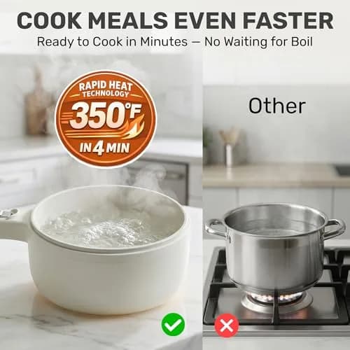 CERAMAX PRO 1.5L Electric Hot Pot with Lid & Steamer | Compact, Non-Toxic Ceramic, Rapid Heating thumbnail 5