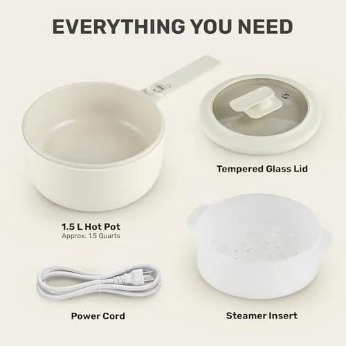 CERAMAX PRO 1.5L Electric Hot Pot with Lid & Steamer | Compact, Non-Toxic Ceramic, Rapid Heating thumbnail 8
