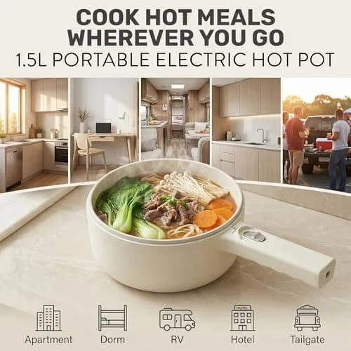 CERAMAX PRO 1.5L Electric Hot Pot with Lid & Steamer | Compact, Non-Toxic Ceramic, Rapid Heating thumbnail 2