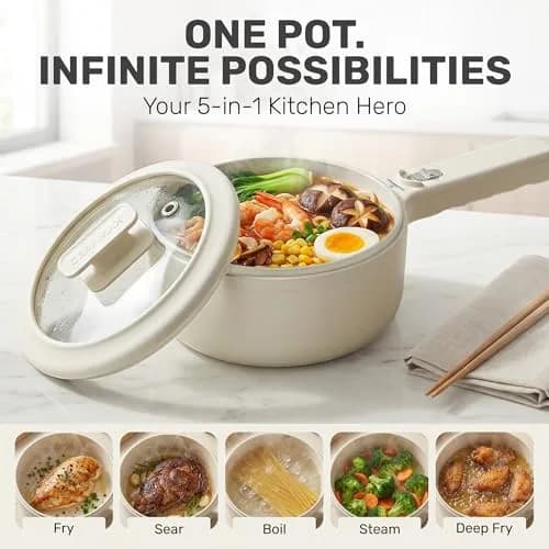 CERAMAX PRO 1.5L Electric Hot Pot with Lid & Steamer | Compact, Non-Toxic Ceramic, Rapid Heating thumbnail 3